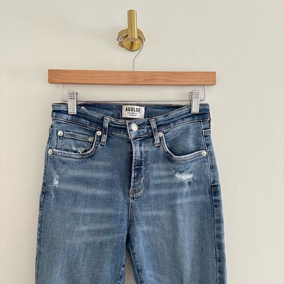 AGOLDE Sophie Skinny Distressed High Rise Medium Wash Jeans Blue 26 - Picture 4 of 10